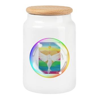 Ange arc-en-ciel de l’amour Sonja Ariel von Staden - Boîte à biscuits avec couvercle en bois - blanc - Devant
