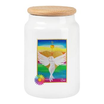 Ange arc-en-ciel de l’amour avec fleur arc-en-ciel - Boîte à biscuits avec couvercle en bois - blanc - Devant