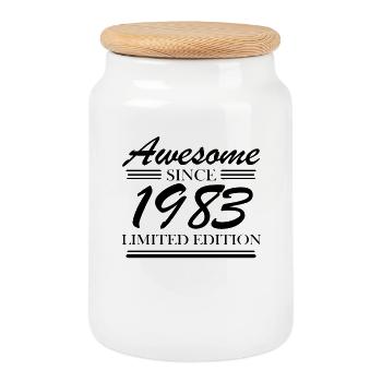 1983 - Jahrgang 1983 - Keksdose mit Holzdeckel - Weiß - Vorne
