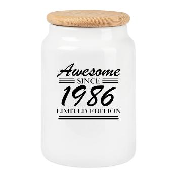 1986 - Born 1986 - Cookie Jar with Wooden Lid - white - Front