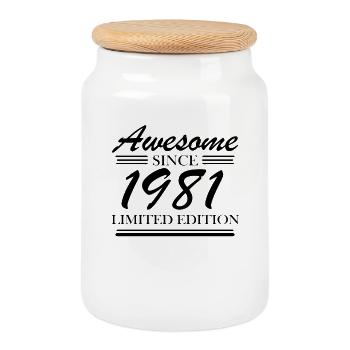 1981 - Born 1981 - Cookie Jar with Wooden Lid - white - Front