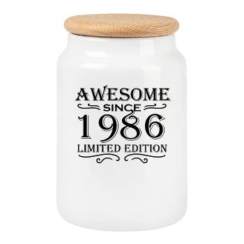 1986 - Born 1986 - Cookie Jar with Wooden Lid - white - Front