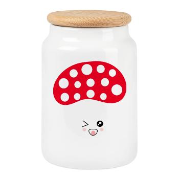 Champignon, champignon dans les bois cadeau - Boîte à biscuits avec couvercle en bois - blanc - Devant