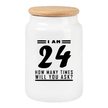 I am 24 – 24th birthday gift - Cookie Jar with Wooden Lid - white - Front