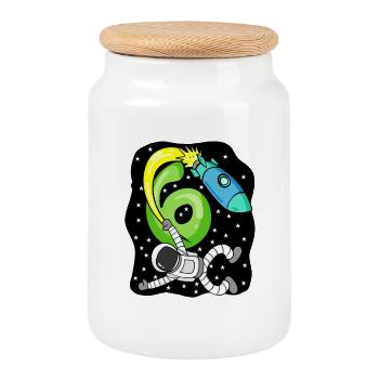 Boy 6 years old gift son astronaut - Cookie Jar with Wooden Lid - white - Front