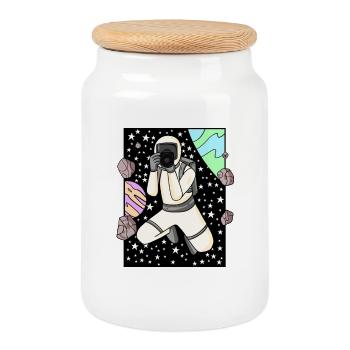 Astronaut Fotograf Fotografie - Keksdose mit Holzdeckel - Weiß - Vorne