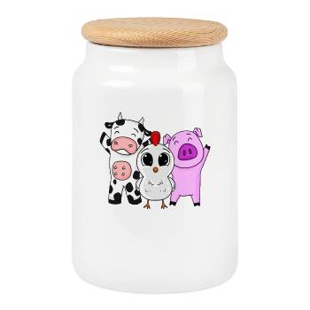 Farm Animals - Cookie Jar with Wooden Lid - white - Front