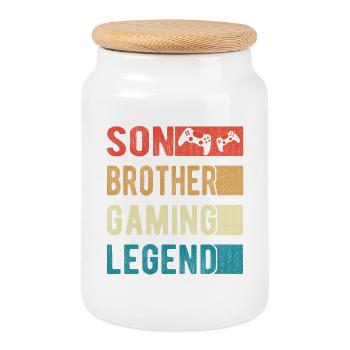 Son Brother Gaming Legend Gamer Cadeau de jeu - Boîte à biscuits avec couvercle en bois - blanc - Devant