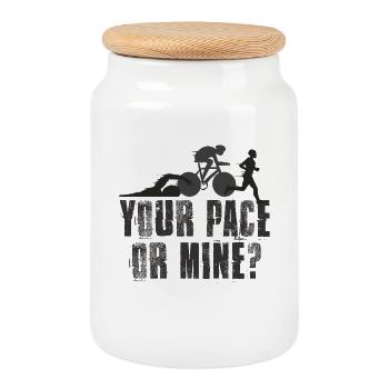 Dein Tempo Oder Meins Triathlon - Keksdose mit Holzdeckel - Weiß - Vorne