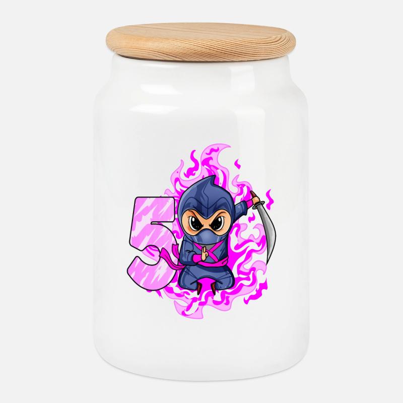 5. Geburtstag Mädchen 5 Jahre alt Ninja - Keksdose mit Holzdeckel - Weiß
