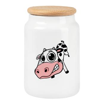 Cow big face - cow head - Cookie Jar with Wooden Lid - white - Front