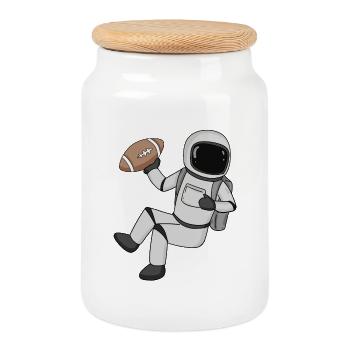 Astronaut Amerikanischer Fußball - Keksdose mit Holzdeckel - Weiß - Vorne