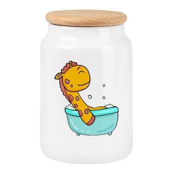 Girafe - Boîte à biscuits avec couvercle en bois - blanc - Devant