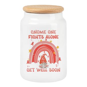 Gnome One combat seul le cancer de l’utérus - Boîte à biscuits avec couvercle en bois - blanc - Devant