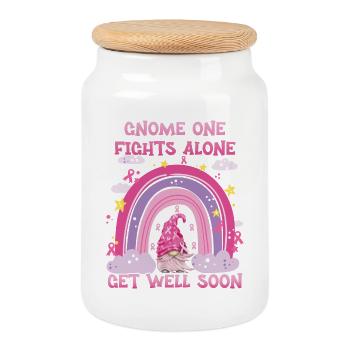 Gnome One combat seul le cancer du sein - Boîte à biscuits avec couvercle en bois - blanc - Devant