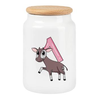 Fille 1 an Okapi 1er cadeau d’anniversaire - Boîte à biscuits avec couvercle en bois - blanc - Devant