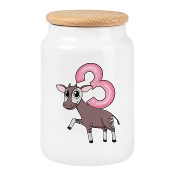 Mädchen 3 Jahre alt Okapi 3. Geburtstag Geschenk - Keksdose mit Holzdeckel - Weiß - Vorne