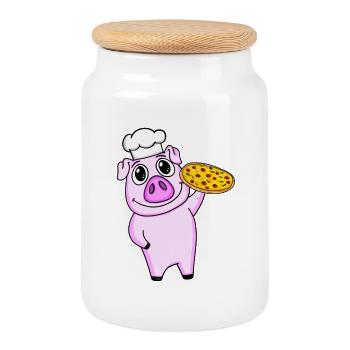 Pizza Maker Pizza Chef Pork Italian - Cookie Jar with Wooden Lid - white - Front