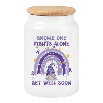 Gnome One Fights Alone Hodgkin Lymphoma - Cookie Jar with Wooden Lid - white - Front