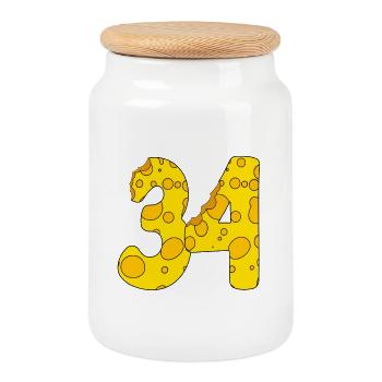 34 ans - Cadeau de 34e anniversaire - 1934 - Boîte à biscuits avec couvercle en bois - blanc - Devant