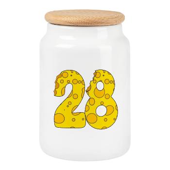 28 years old - 28th birthday gift - 1921 - Cookie Jar with Wooden Lid - white - Front