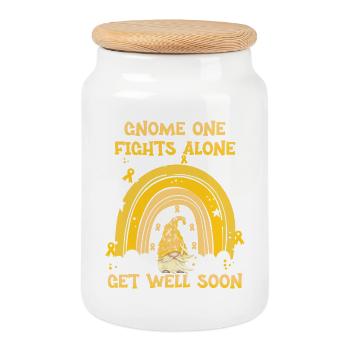 Gnome One Fights Alone Childhood Cancer - Cookie Jar with Wooden Lid - white - Front