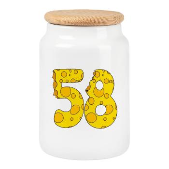 58 years old - 58th birthday gift - 1958 - Cookie Jar with Wooden Lid - white - Front