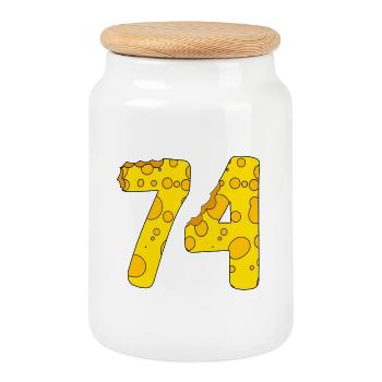 74 years old - 74th birthday gift - 1974 - Cookie Jar with Wooden Lid - white - Front