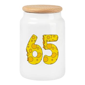 65 years old - 65th birthday gift - 1965 - Cookie Jar with Wooden Lid - white - Front