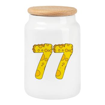 77 ans - Cadeau du 77e anniversaire - 1977 - Boîte à biscuits avec couvercle en bois - blanc - Devant