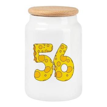 56 ans - Cadeau de 56e anniversaire - 1956 - Boîte à biscuits avec couvercle en bois - blanc - Devant