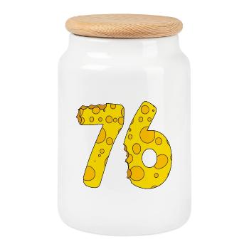 76 years old - 76th birthday gift - 1976 - Cookie Jar with Wooden Lid - white - Front