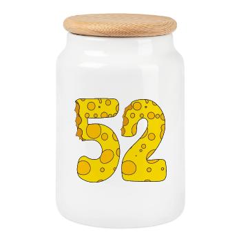 52 ans - Cadeau de 52e anniversaire - 1952 - Boîte à biscuits avec couvercle en bois - blanc - Devant