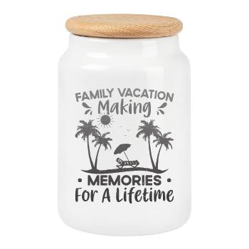 Family Vacation Making Memories Lifetime - Cookie Jar with Wooden Lid - white - Front