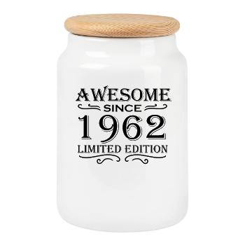 1962 - Born 1962 - Cookie Jar with Wooden Lid - white - Front