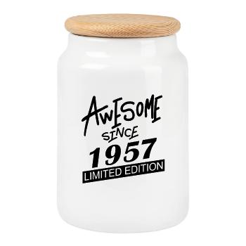 1957 - Jahrgang 1957 - Keksdose mit Holzdeckel - Weiß - Vorne