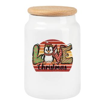 Cadeau de Noël Penguin Penguin Pingouin - Boîte à biscuits avec couvercle en bois - blanc - Devant