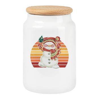 Chapeau de Noël Bonhomme de neige Cadeau de Noël - Boîte à biscuits avec couvercle en bois - blanc - Devant