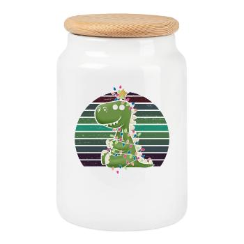 Mignon Dino Light Chain Tree Rex Pajamas - Boîte à biscuits avec couvercle en bois - blanc - Devant