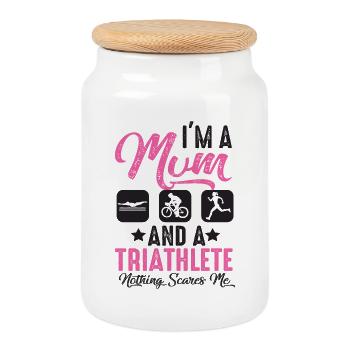 Je suis mère et triathlète - Boîte à biscuits avec couvercle en bois - blanc - Devant