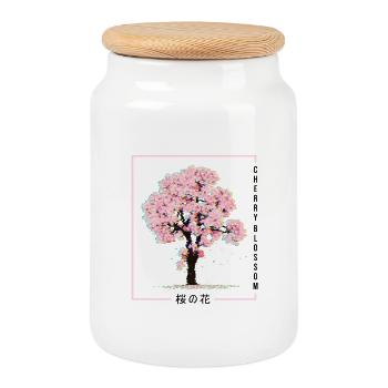 Sakura Cherry Blossoms Japan Fans Anime Glitch - Keksdose mit Holzdeckel - Weiß - Vorne