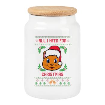All I Need For Christmas is My Cat Ugly Christmas - Cookie Jar with Wooden Lid - white - Front