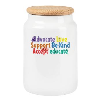 Advocate Love Support Accept Be Kind - Cookie Jar with Wooden Lid - white - Front