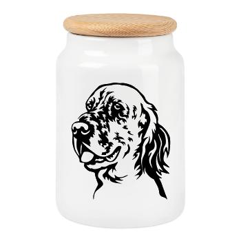 English Setter Head - Cookie Jar with Wooden Lid - white - Front