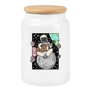 Astronaut plays guitar in space - Cookie Jar with Wooden Lid - white - Front