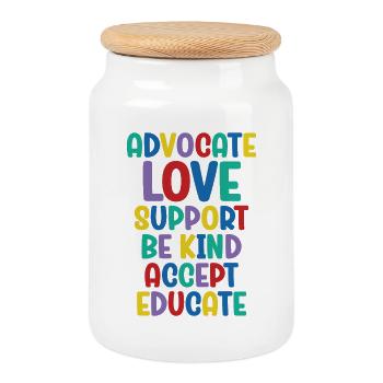 Advocate Love Support Accept Be Kind - Cookie Jar with Wooden Lid - white - Front