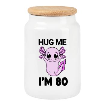 80 birthday - 80 years - hug - Cookie Jar with Wooden Lid - white - Front