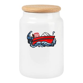 Bateau de pompiers - Boîte à biscuits avec couvercle en bois - blanc - Devant