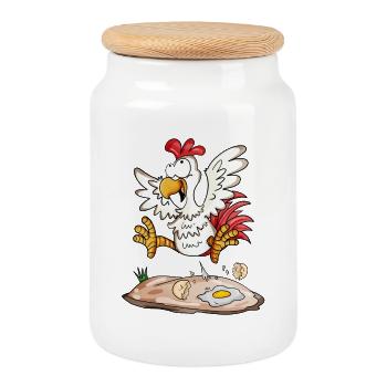 Funny Chicken - Farmer Farmer Chicken Chicken - Cookie Jar with Wooden Lid - white - Front