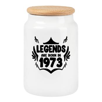 1973 - Born 1973 - Cookie Jar with Wooden Lid - white - Front
